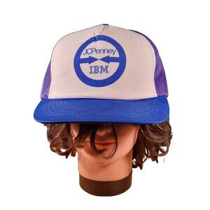 Vintage JCPenney IBM Snapback Trucker Hat 80s‎ Blue White Big Graphic 80s Casual